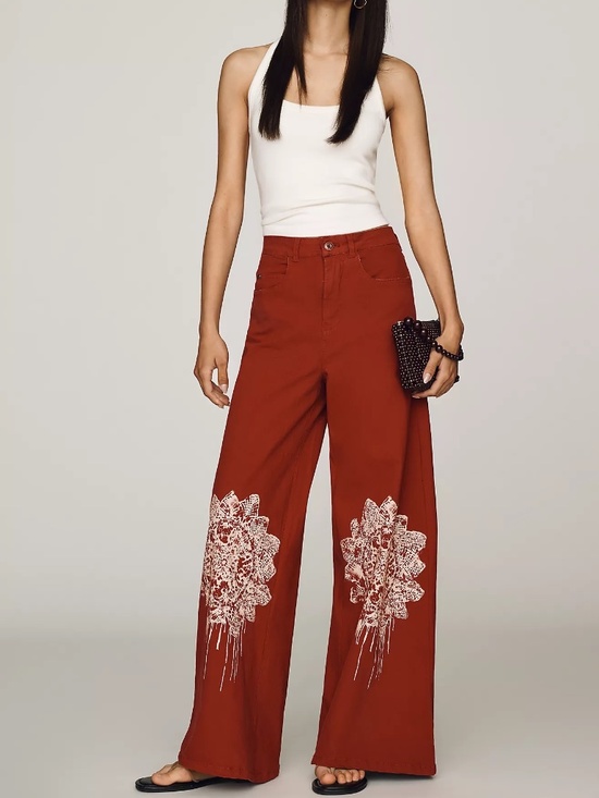 Pilcro Pants - Pilcro Printed Lacework Wide-Leg Pants